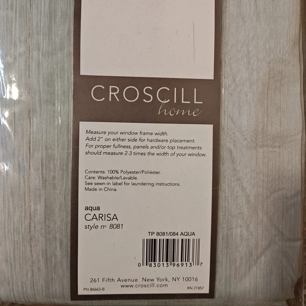 Croscill Carisa Tailored Curtain Panel 40x84 Aqua Blue Gold Pinstripe 8081
